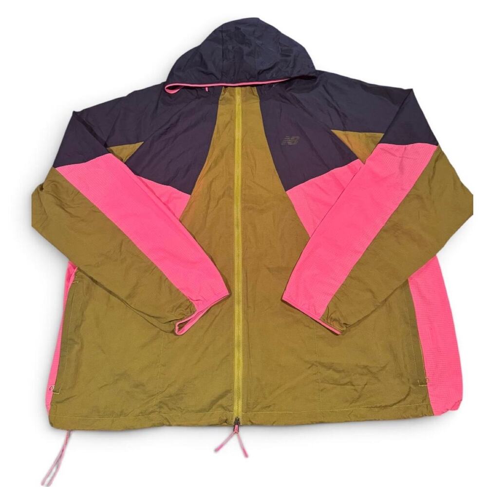 New Balance Hooded Windbreaker Jacket Men’s 2XL Colorblock Pink Olive Navy